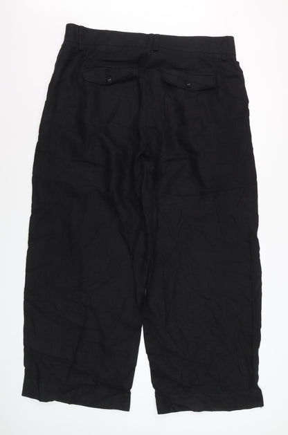 Marks and Spencer Women Black Linen Wide-Leg Trousers Size 18
