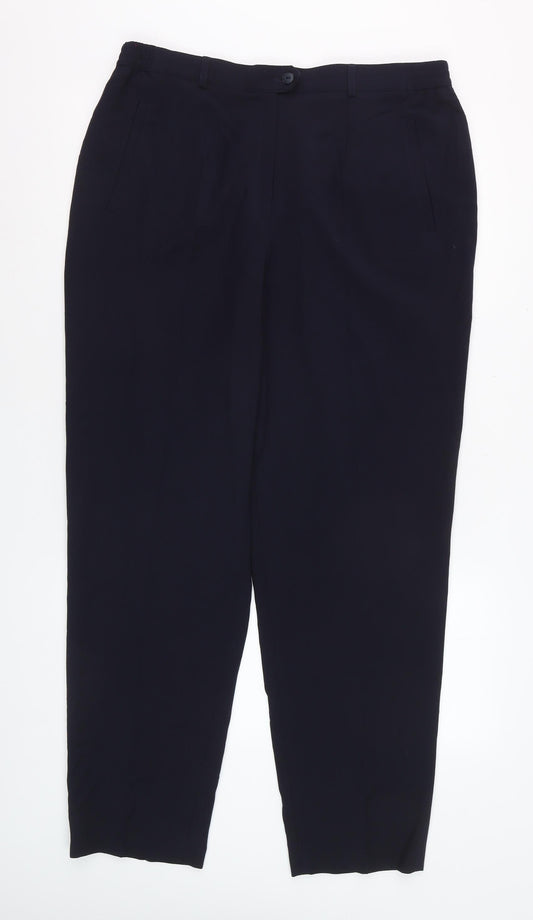 Lucia Women Navy Wool Blend Tapered Trousers Size 16