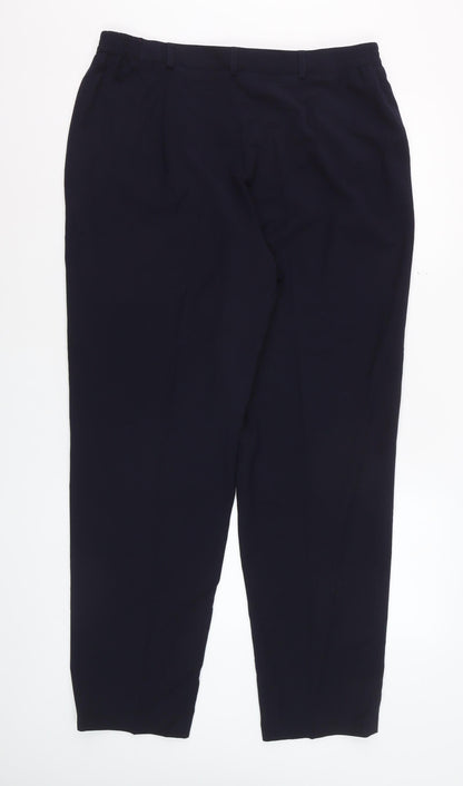 Lucia Women Navy Wool Blend Tapered Trousers Size 16