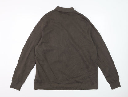 Marks and Spencer Men’s Brown Cotton Modal Full Zip Collared Jumper XL