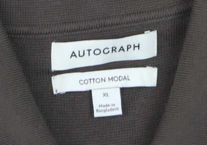 Marks and Spencer Men’s Brown Cotton Modal Full Zip Collared Jumper XL