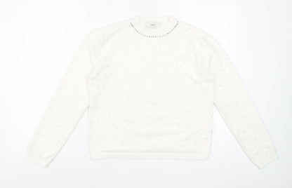 Marks and Spencer Womens Ivory Jewel Crew Neck Jumper Size S
