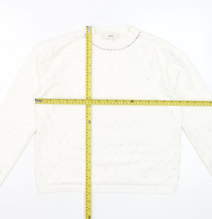 Marks and Spencer Womens Ivory Jewel Crew Neck Jumper Size S