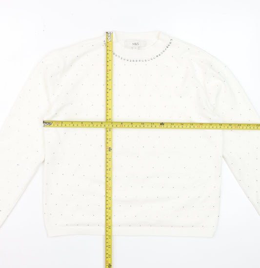 Marks and Spencer Womens Ivory Jewel Crew Neck Jumper Size S