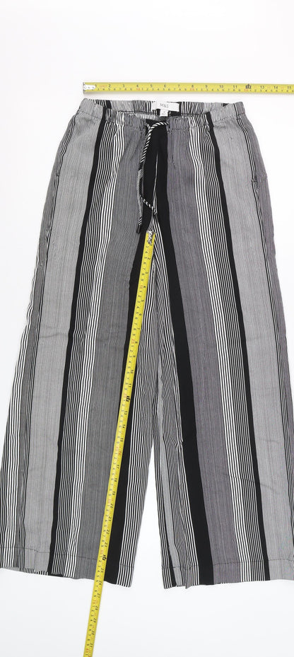 Marks and Spencer Women’s Black Striped Wide-Leg Viscose Trousers Size 6