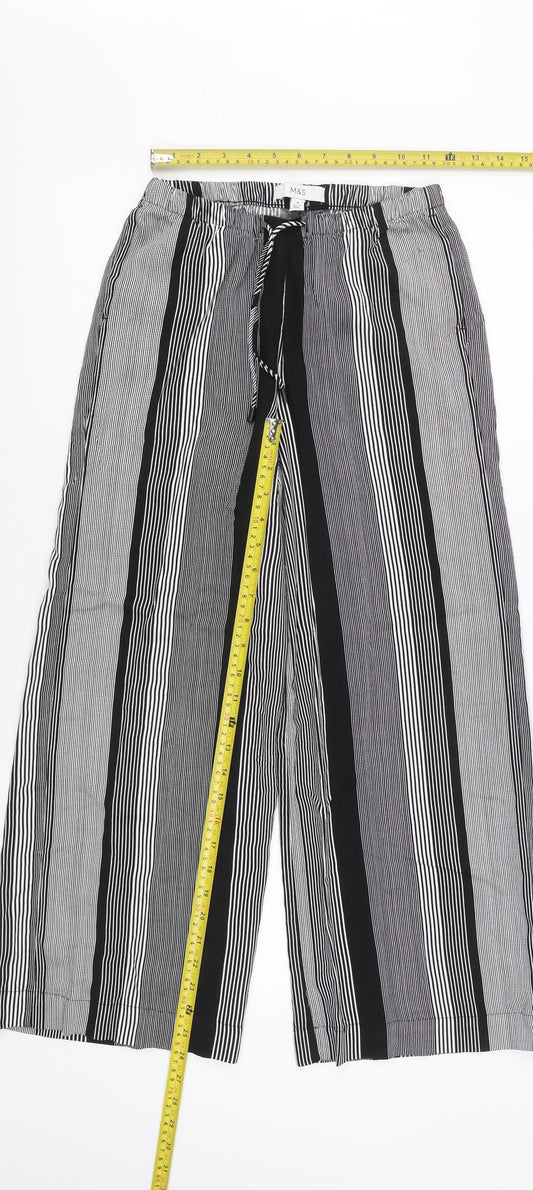 Marks and Spencer Women’s Black Striped Wide-Leg Viscose Trousers Size 6