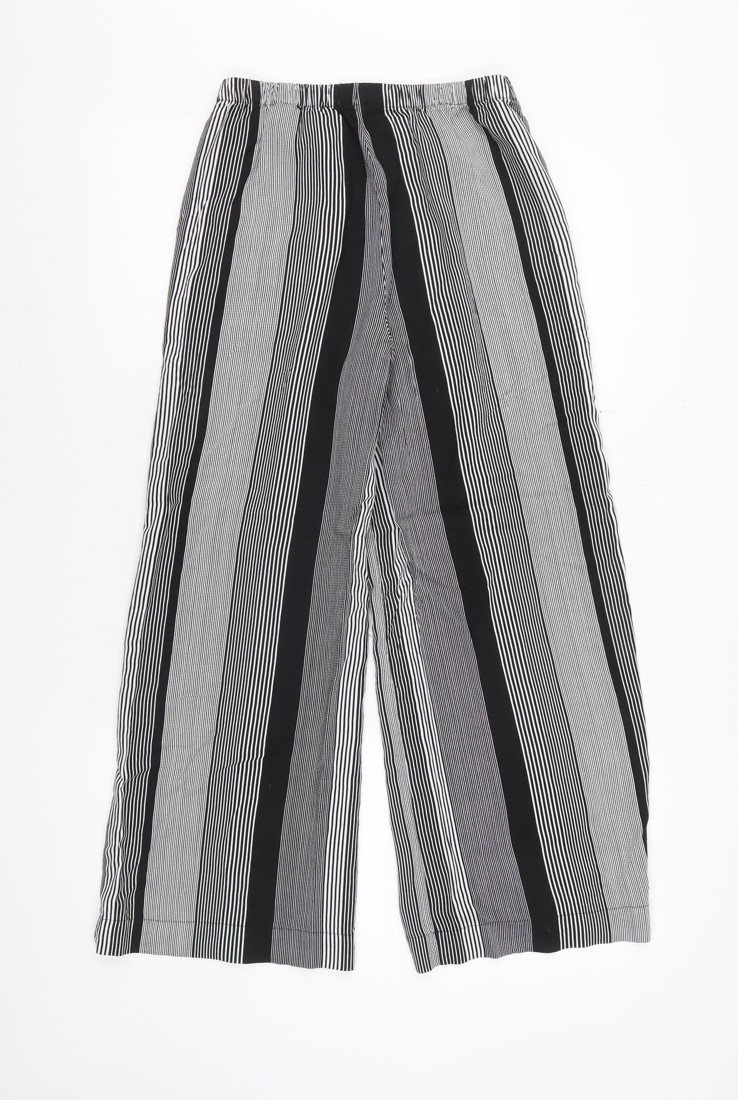 Marks and Spencer Women’s Black Striped Wide-Leg Viscose Trousers Size 6
