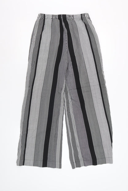 Marks and Spencer Women’s Black Striped Wide-Leg Viscose Trousers Size 6