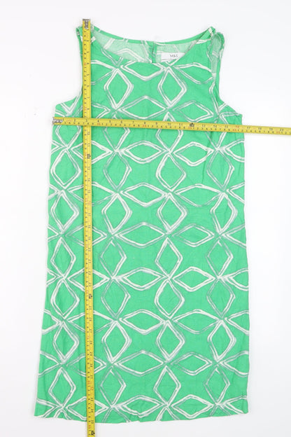 Marks and Spencer Women Green Linen Blend Shift Dress Size 6