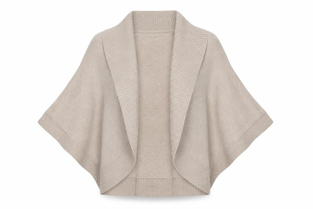 Jaeger Womens Beige Wool Blend Cape Style Short Sleeve Jumper S