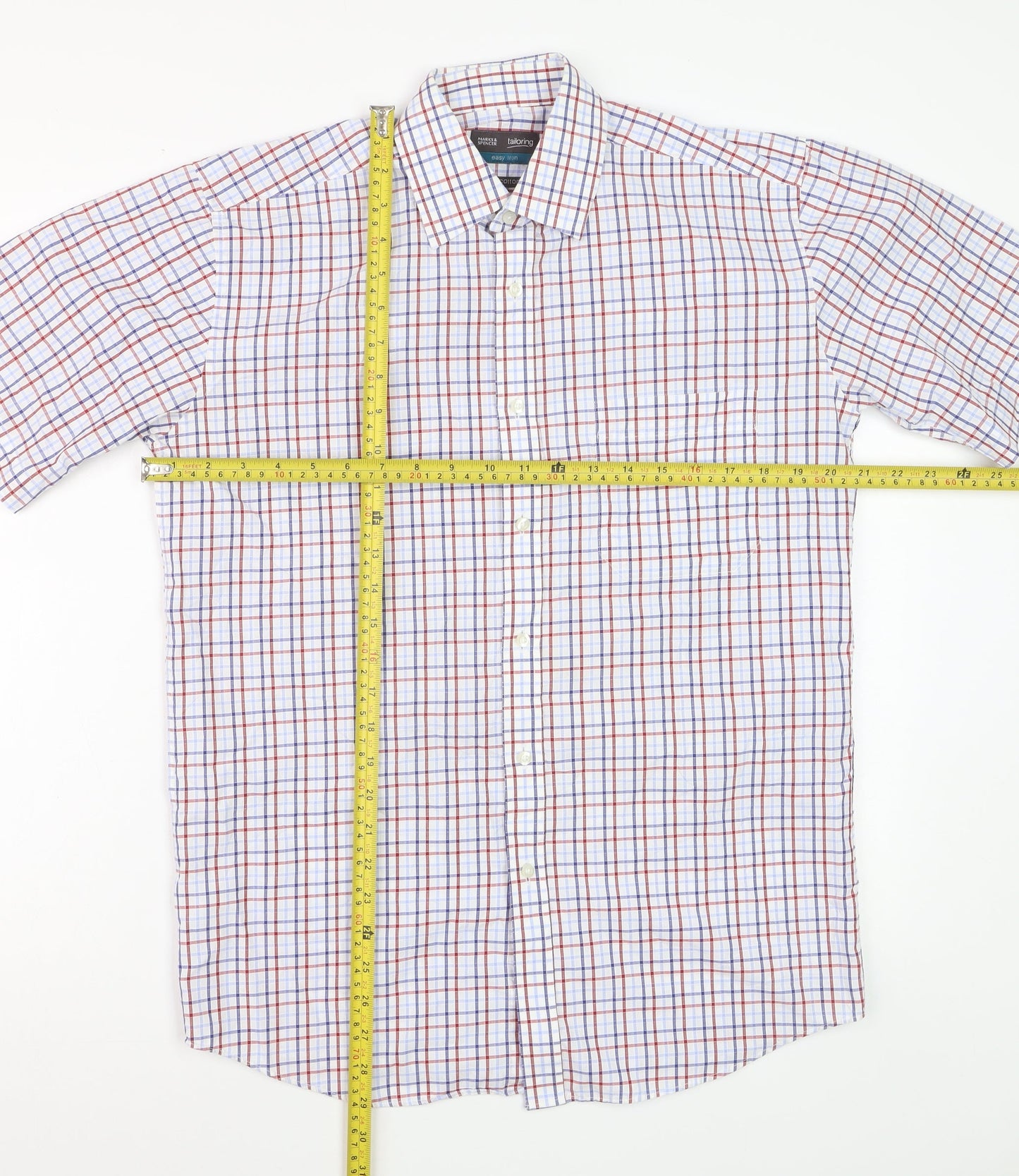 Marks and Spencer Mens Multicoloured Check Cotton Short Sleeve Shirt Size 15