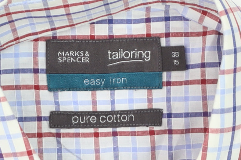 Marks and Spencer Mens Multicoloured Check Cotton Short Sleeve Shirt Size 15