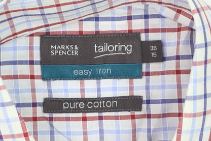Marks and Spencer Mens Multicoloured Check Cotton Short Sleeve Shirt Size 15