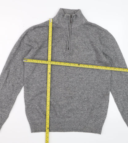 Paul Costelloe Mens Grey Wool Cashmere 1/2 Zip Jumper Size S