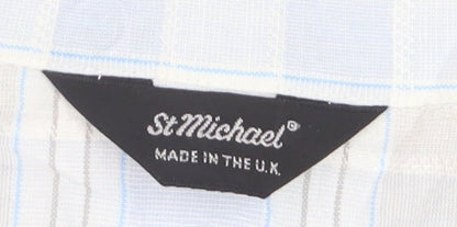 Marks and Spencer St Michael Men's Blue Check Cotton Short Sleeve Shirt M