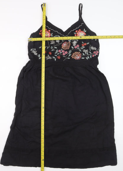 Joe Browns Women Black Embroidered A-Line Sleeveless Dress Size 12