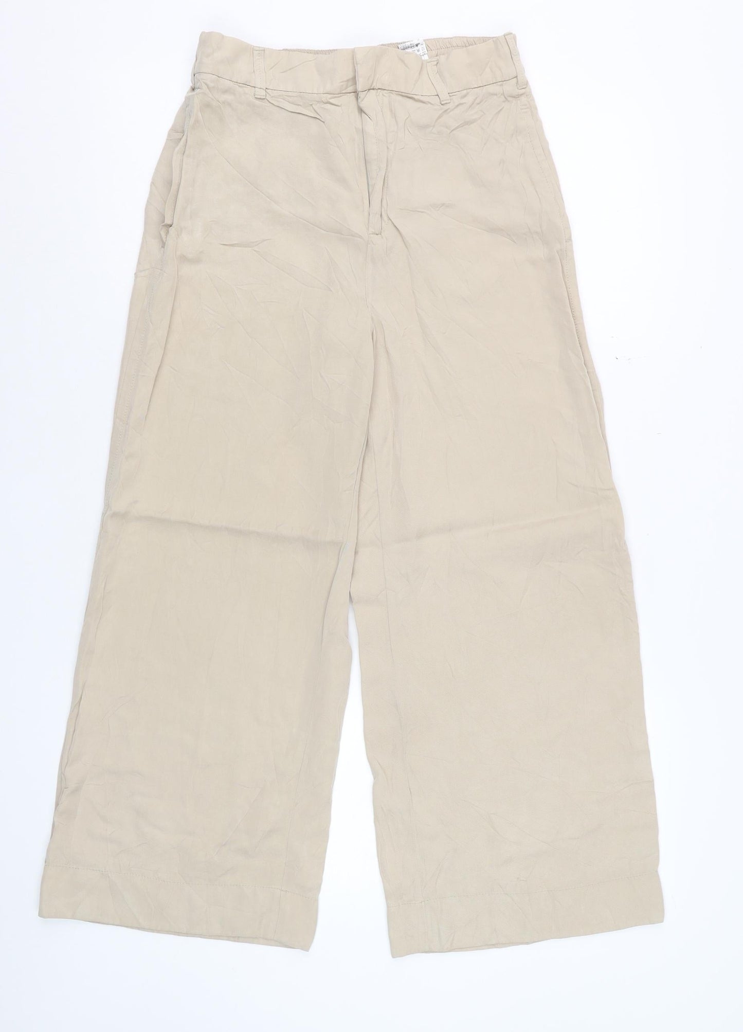 Zara Women Beige Wide-Leg Trousers Size M Viscose Blend