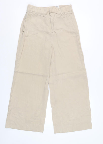 Zara Women Beige Wide-Leg Trousers Size M Viscose Blend