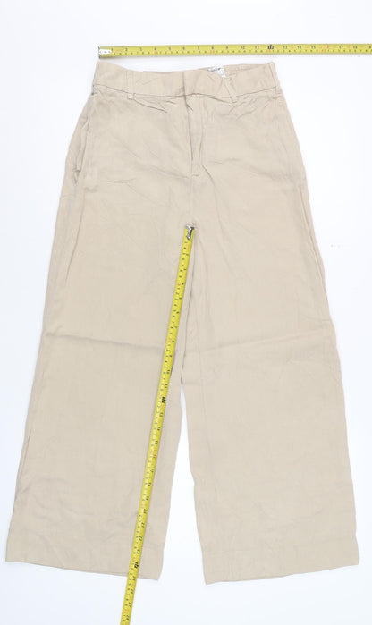 Zara Women Beige Wide-Leg Trousers Size M Viscose Blend
