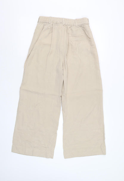 Zara Women Beige Wide-Leg Trousers Size M Viscose Blend