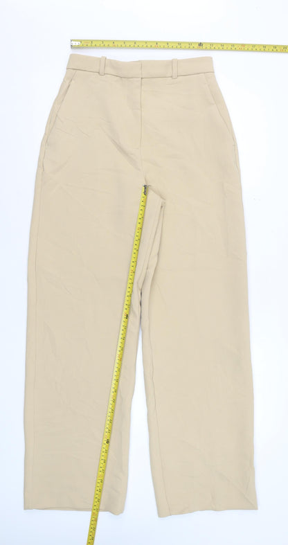 Zara Women Beige High Rise Straight Trousers Size S 26 in