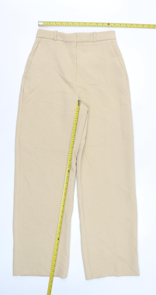 Zara Women Beige High Rise Straight Trousers Size S 26 in