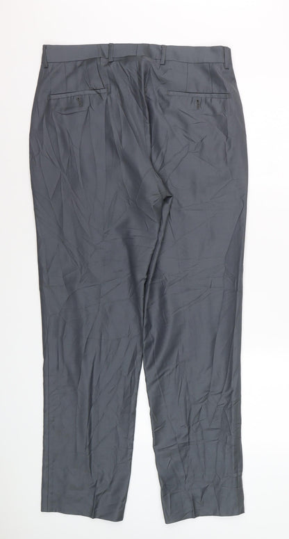 Zecca Men's Grey 38 Dress Trousers Wool Blend Formal Straight Leg