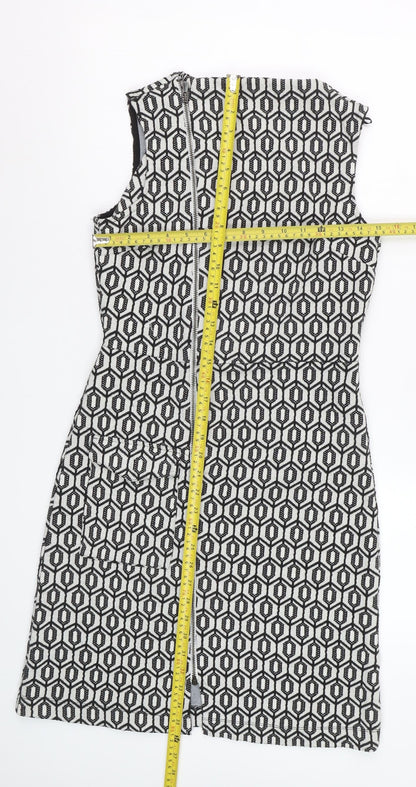 Next Women Black Geometric Shift Knee Length Dress Size 8