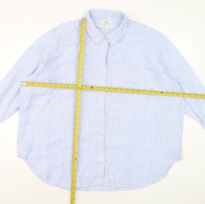 Marks and Spencer Women Blue Striped Linen Button-Up Shirt Size 20