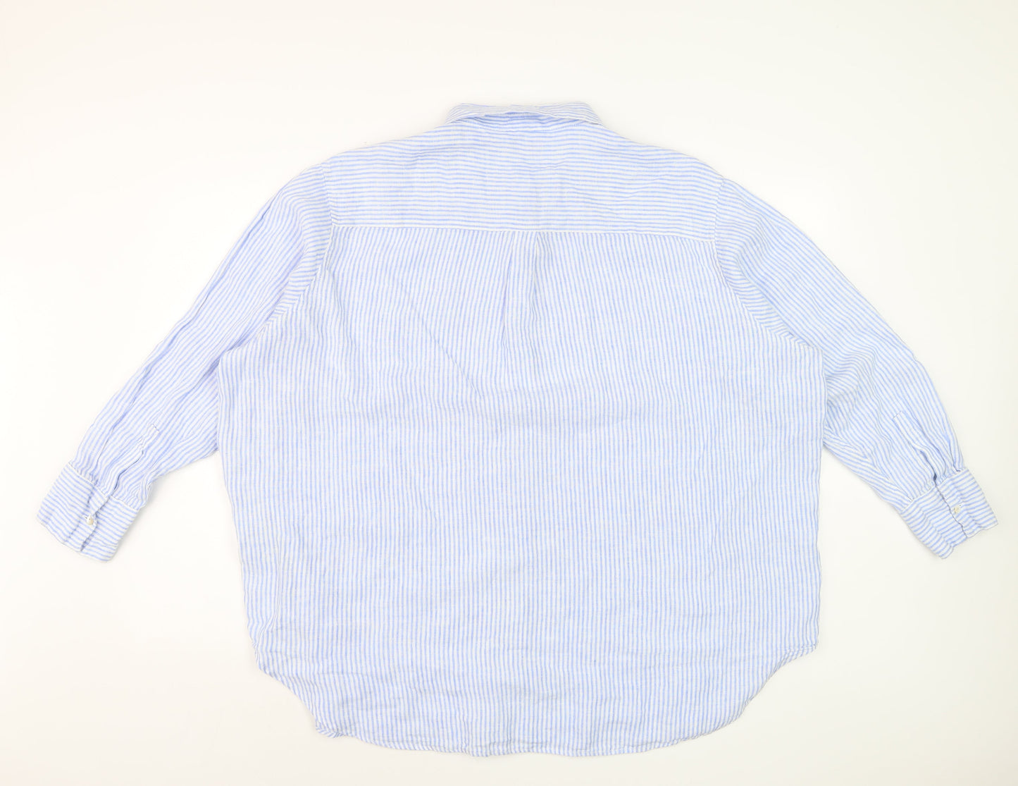 Marks and Spencer Women Blue Striped Linen Button-Up Shirt Size 20