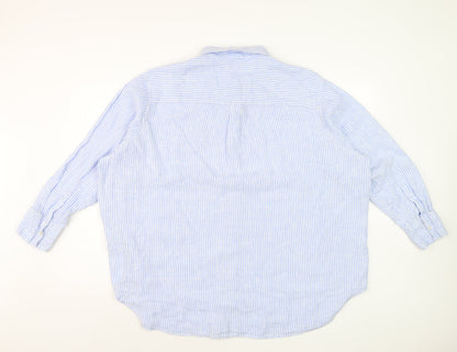Marks and Spencer Women Blue Striped Linen Button-Up Shirt Size 20