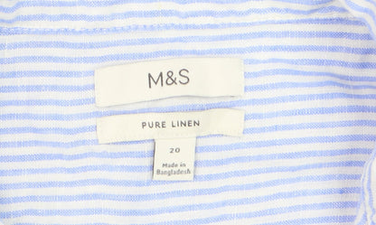 Marks and Spencer Women Blue Striped Linen Button-Up Shirt Size 20