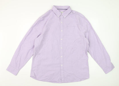 Marks and Spencer Men's Purple Cotton Long Sleeve Button-Down Shirt XL
