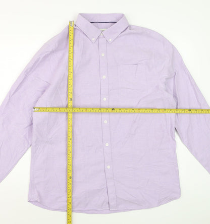 Marks and Spencer Men's Purple Cotton Long Sleeve Button-Down Shirt XL