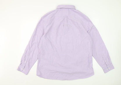 Marks and Spencer Men's Purple Cotton Long Sleeve Button-Down Shirt XL