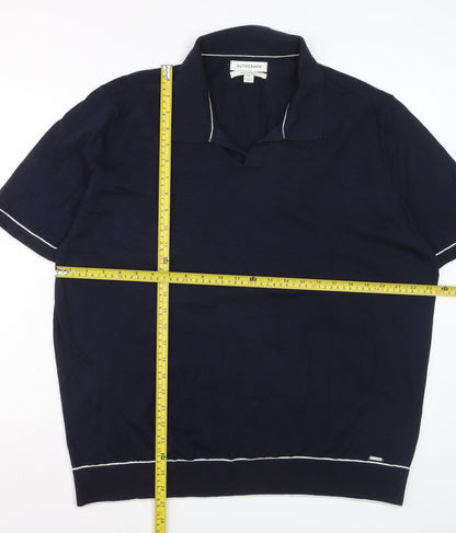 Marks and Spencer Men’s Blue Silk Cotton Collared 2XL Short Sleeve Jumper