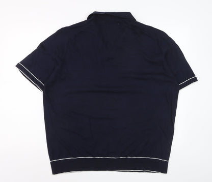 Marks and Spencer Men’s Blue Silk Cotton Collared 2XL Short Sleeve Jumper
