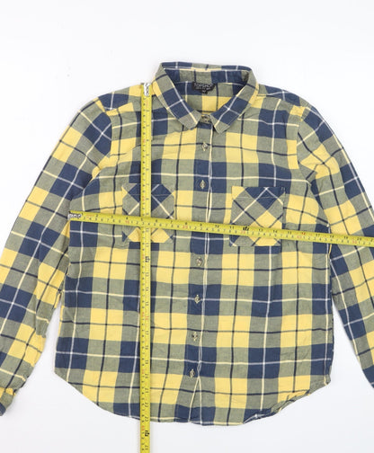 Topshop Womens Yellow Check Flannel Button-Up Shirt UK 10