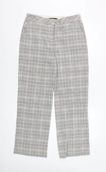 Next Women Grey Checked Wide-Leg Trousers Size 10R