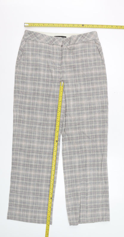 Next Women Grey Checked Wide-Leg Trousers Size 10R