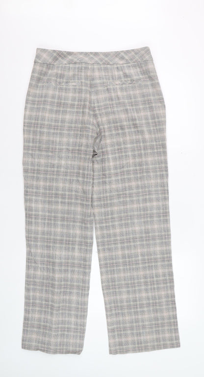 Next Women Grey Checked Wide-Leg Trousers Size 10R