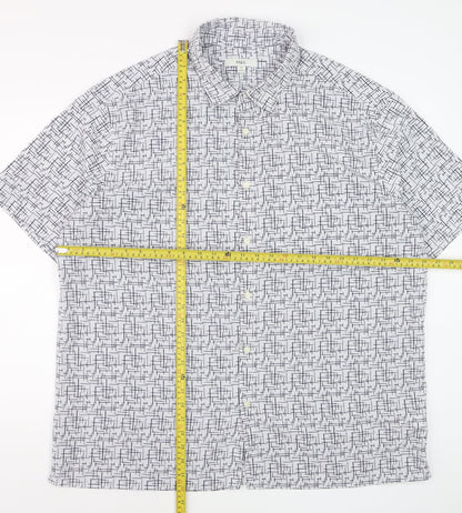 Marks and Spencer Men’s White Geometric Button-Up Short Sleeve Shirt 3XL