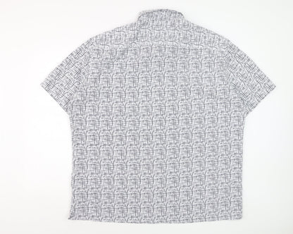 Marks and Spencer Men’s White Geometric Button-Up Short Sleeve Shirt 3XL