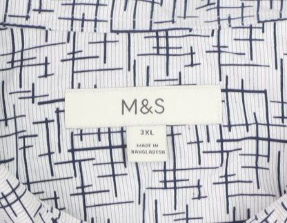 Marks and Spencer Men’s White Geometric Button-Up Short Sleeve Shirt 3XL