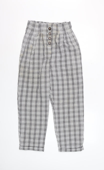 Topshop Women’s Black Check Trousers Size 6 High Waist Cropped