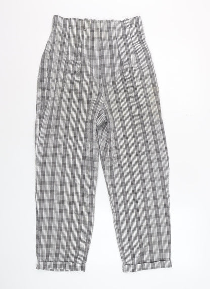 Topshop Women’s Black Check Trousers Size 6 High Waist Cropped