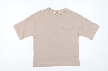 Marks and Spencer Women Beige Cotton Basic Crew Neck T-Shirt S