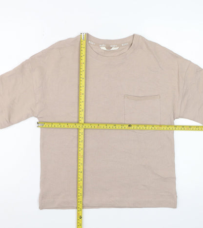 Marks and Spencer Women Beige Cotton Basic Crew Neck T-Shirt S