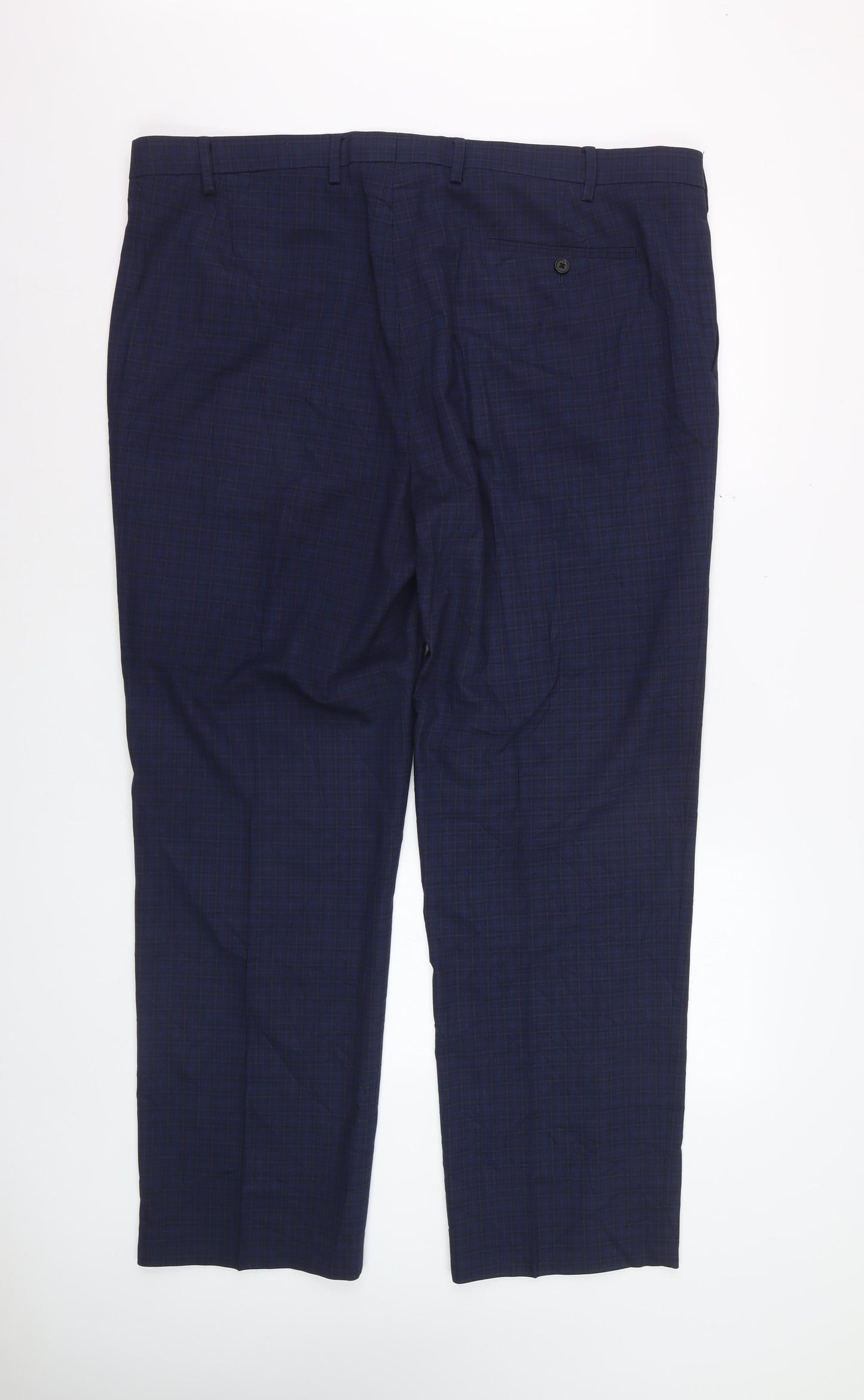 Marks and Spencer Men's Blue Check Regular Fit Dress Trousers 42W 31L