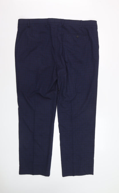 Marks and Spencer Men's Blue Check Regular Fit Dress Trousers 42W 31L